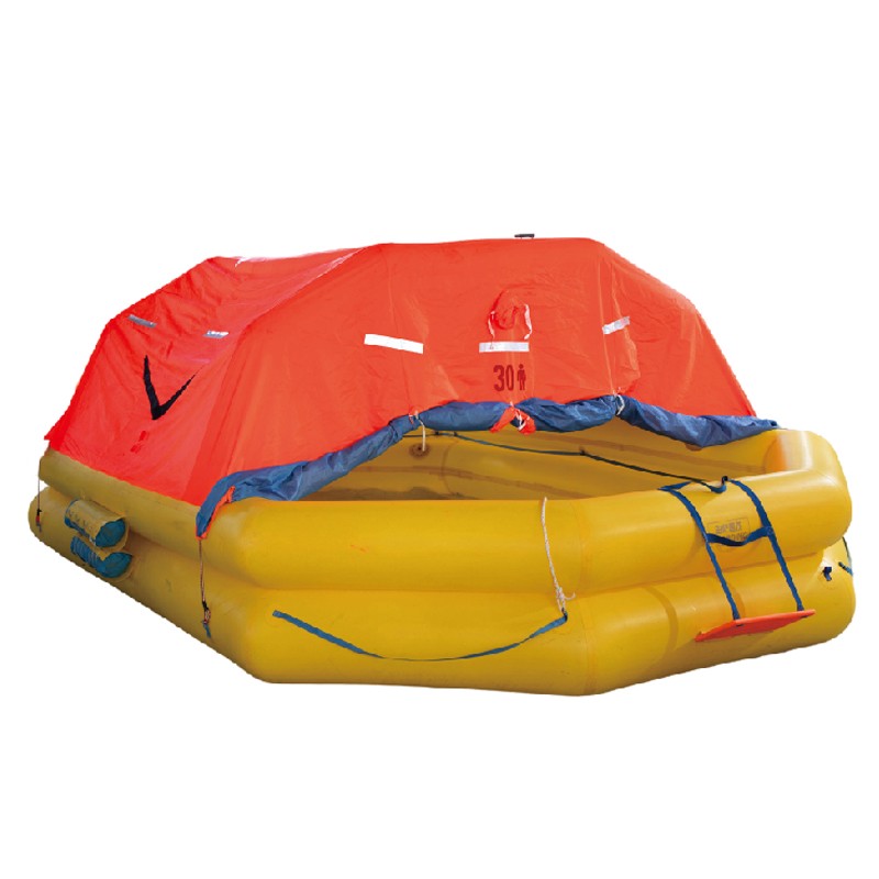 What is the function of the four water bags at the bottom of an inflatable raft?