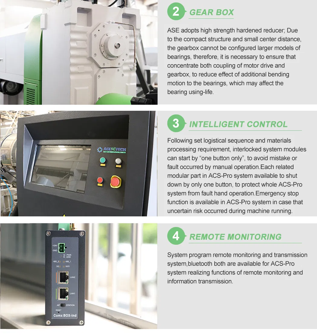Aceretech Easy to Operate Conical Twin Screw PE PP Woven Bag Recycling Pelletizing Extruder Machine