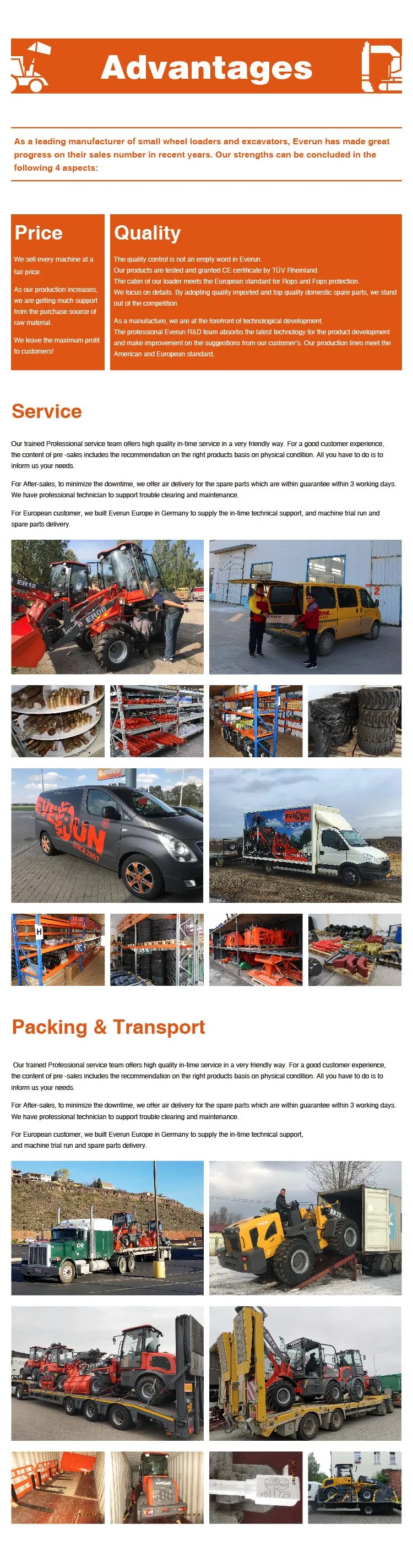Everun Er1000 1ton CE Hydraulic Tier4 Engine Mini Loader Wheel Loader