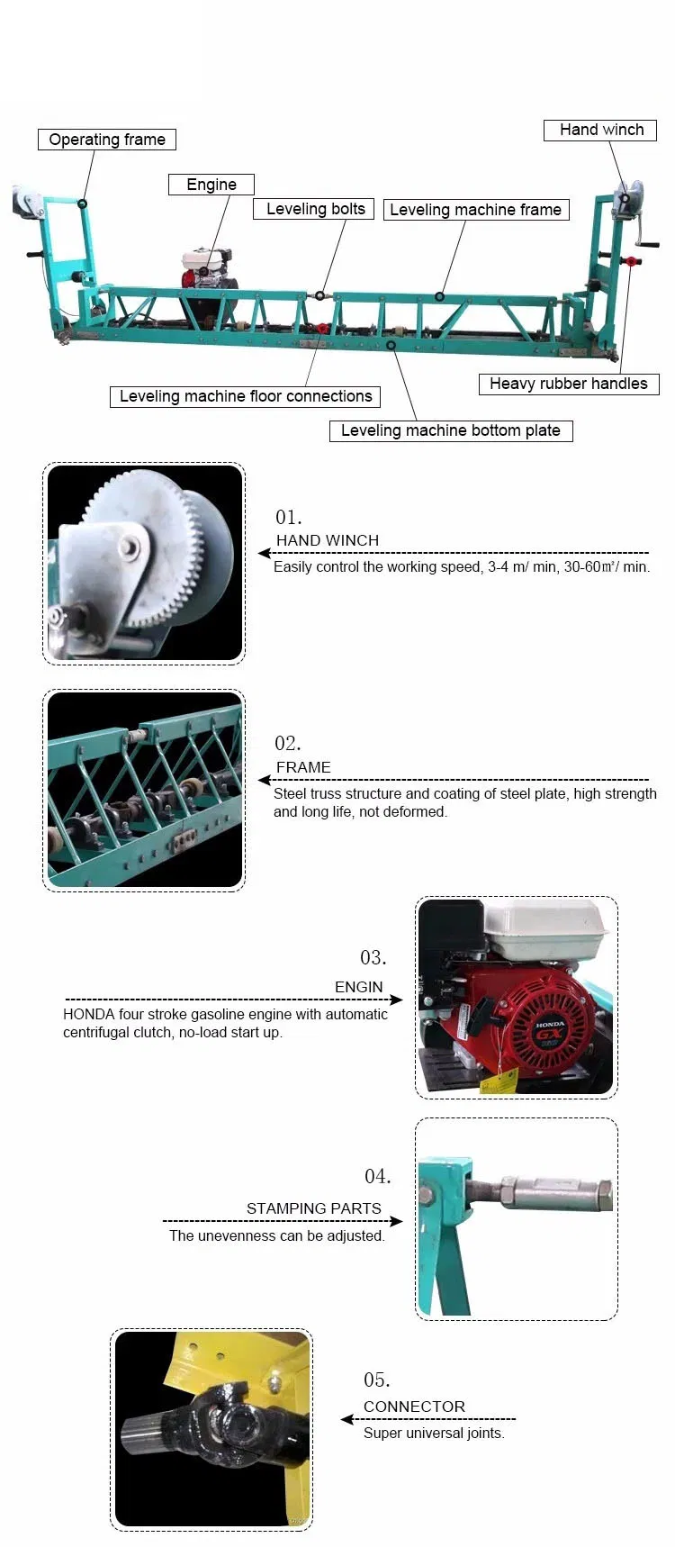 Excellent Quality Control Vibratory Floor Finishing Machine Vibrating Concrete Truss Screed