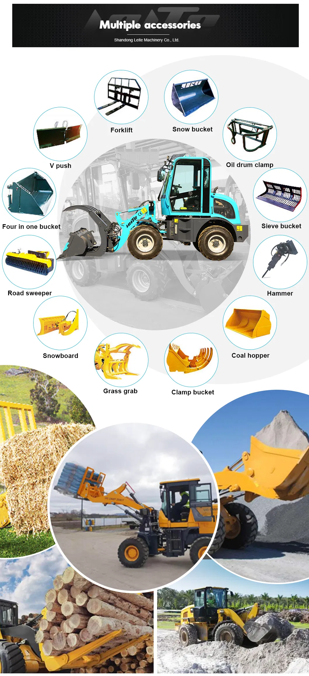 Factory Direct 2 Tons 920 4WD Hydraulic Front Wheel Loader with Snow Blade