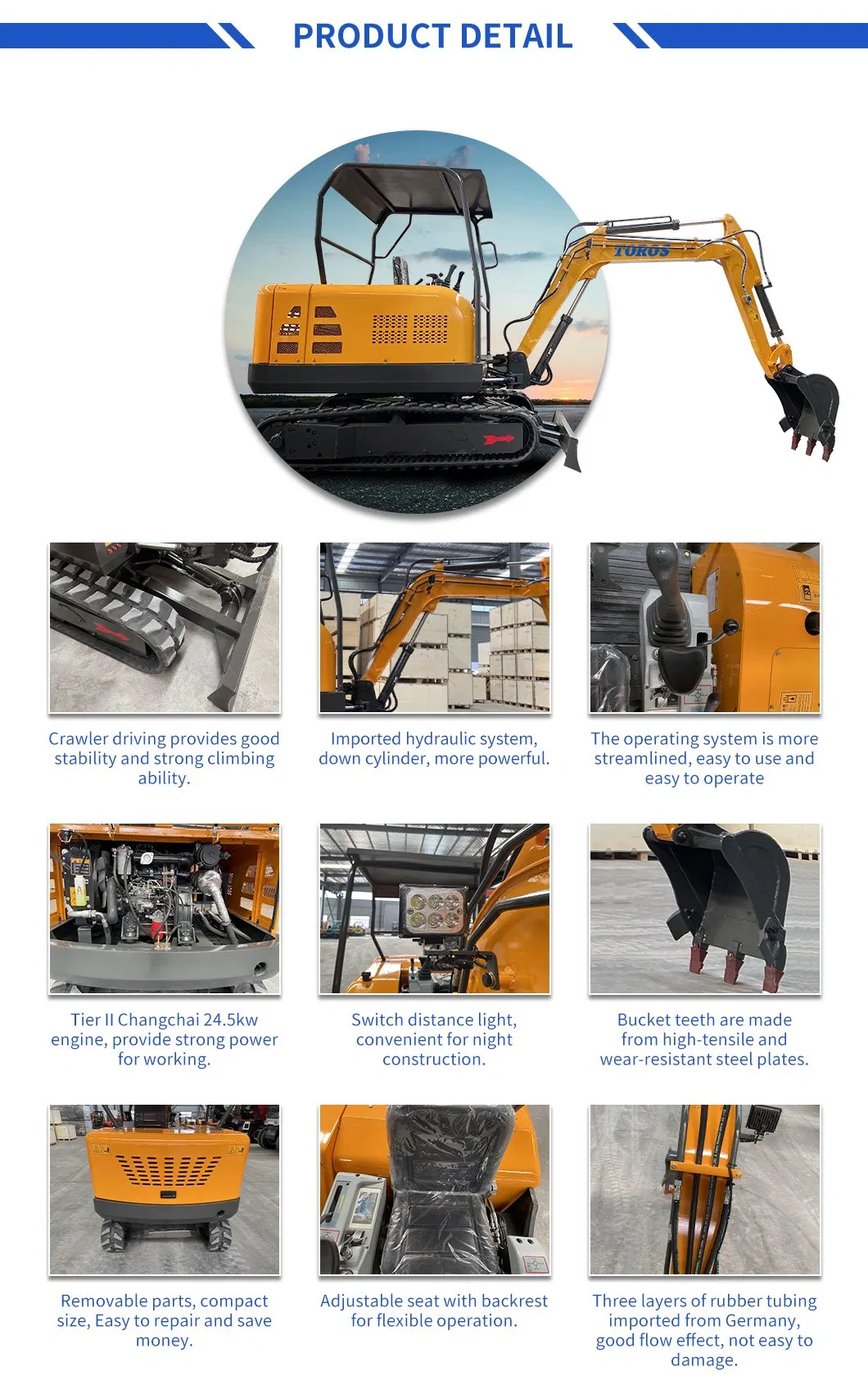 Hot Sale China Toros 3 Ton Backhoe Mini Hydraulic Crawler Excavator/ Te30/CE ISO EPA/ Strong Power for Farm Garden Construction