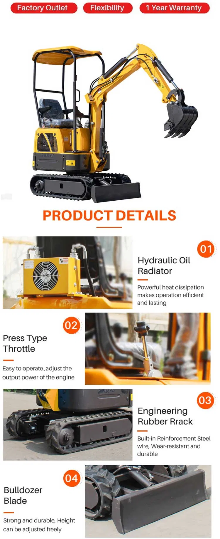 Mini Tractor Digger Excavator Xn08 Mini Excavator 1.6 Ton CE